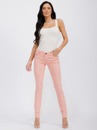 WOMEN'S BUTTON CLOSURE POCKETS SKINNY LEG DENIM TIE DYE PANTS