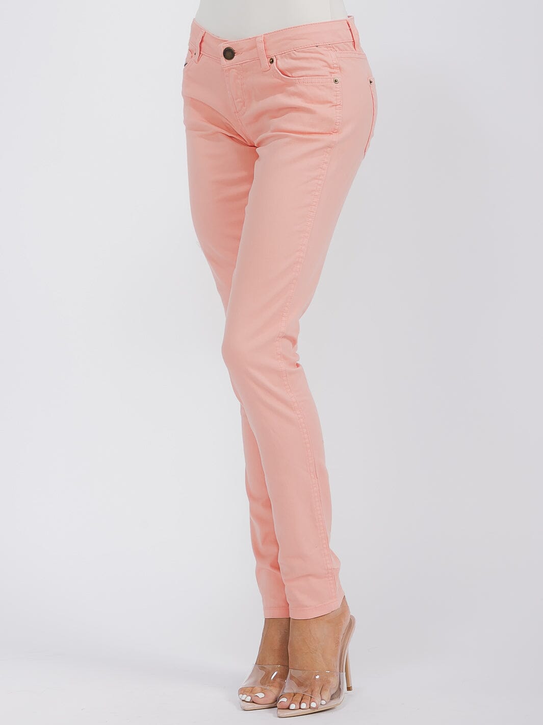 WOMEN'S BUTTON CLOSURE POCKETS SKINNY LEG DENIM TIE DYE PANTS