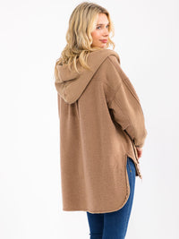 WOMEN'S LONG SLEEVE BUTTON CLOSURE POCKETS HOODED CARDIGAN