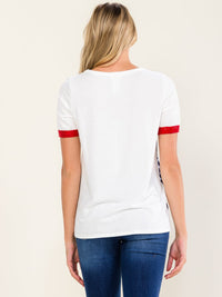 WOMEN'S SHORT SLEEVE AMERICAN FLAG SEQUINS TOP