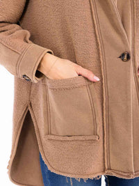 WOMEN'S LONG SLEEVE BUTTON CLOSURE POCKETS HOODED CARDIGAN