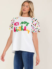 WOMEN'S SHORT SLEEVE IT'S MY BIRTHDAY SEQUINS TOP