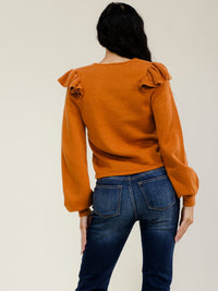 WOMEN'S LONG SLEEVE V-NECK FRONT RUCHED TOP
