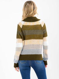 WOMEN'S LONG SLEEVE BUTTON UP COLORBLOCK KNIT TOP