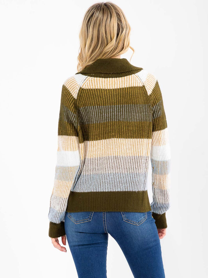 WOMEN'S LONG SLEEVE BUTTON UP COLORBLOCK KNIT TOP