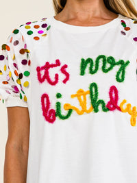 WOMEN'S SHORT SLEEVE IT'S MY BIRTHDAY SEQUINS TOP