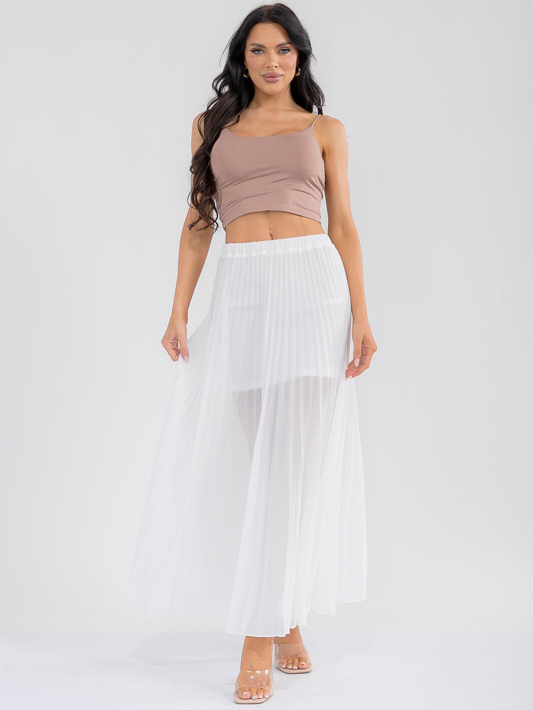 WOMEN'S ELASTIC WAIST PLEATED MAXI SKIRT