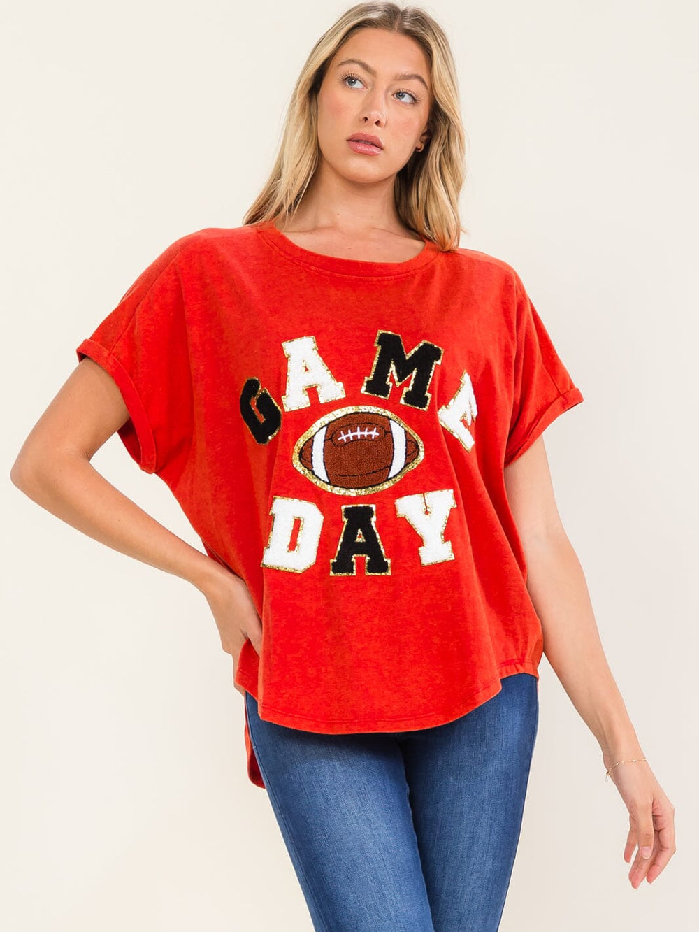 WOMEN'S SHORT SLEEVE HIGH-LOW GAME DAY TOP