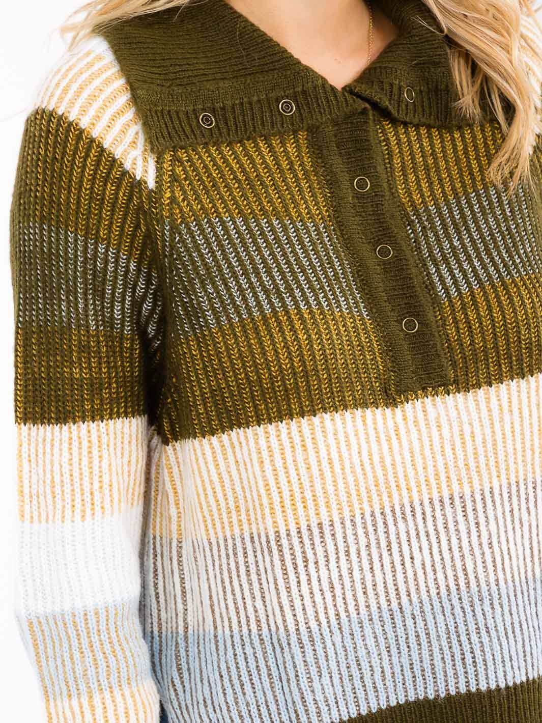 WOMEN'S LONG SLEEVE BUTTON UP COLORBLOCK KNIT TOP