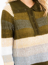 WOMEN'S LONG SLEEVE BUTTON UP COLORBLOCK KNIT TOP