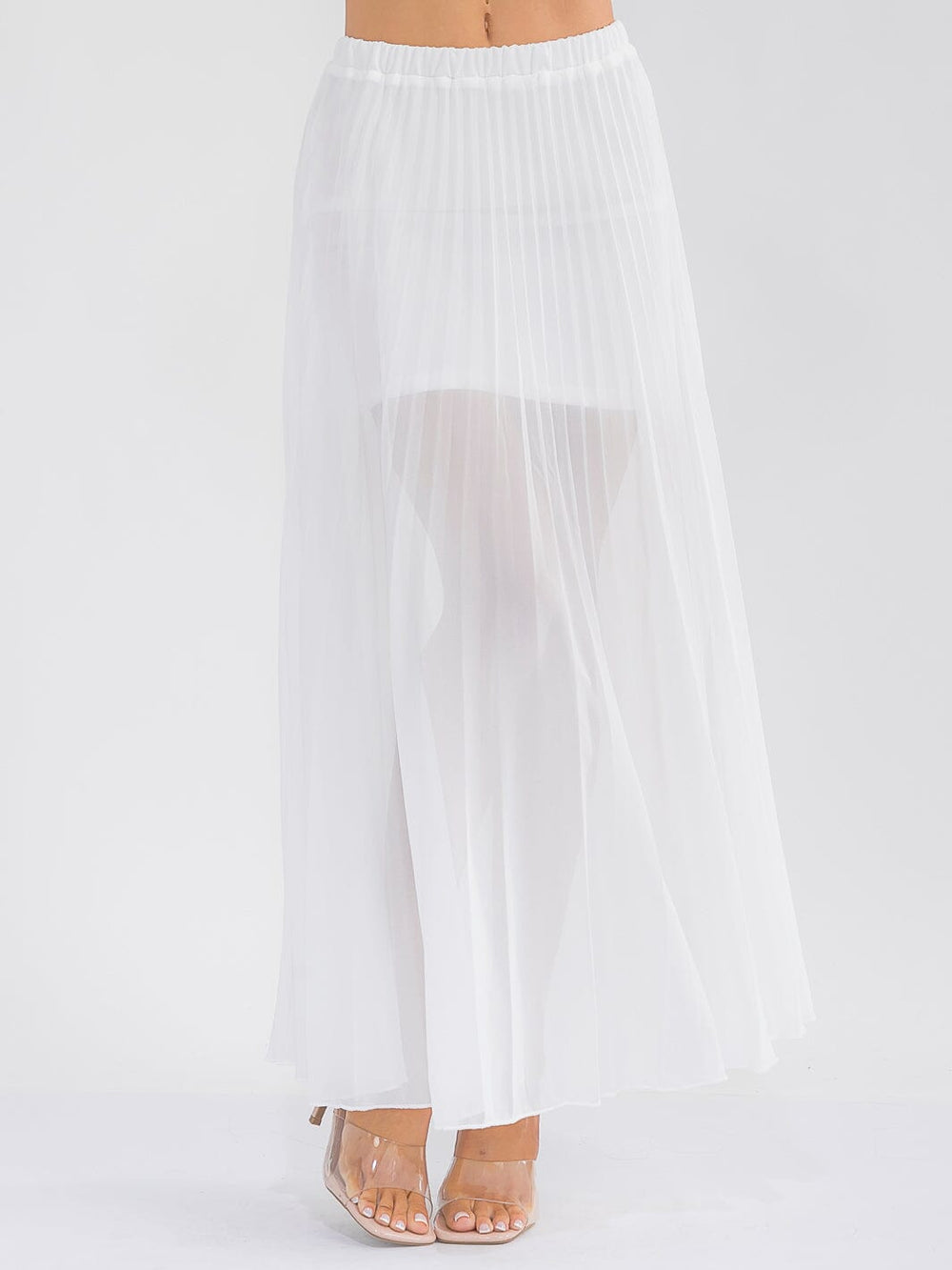 WOMEN'S ELASTIC WAIST PLEATED MAXI SKIRT