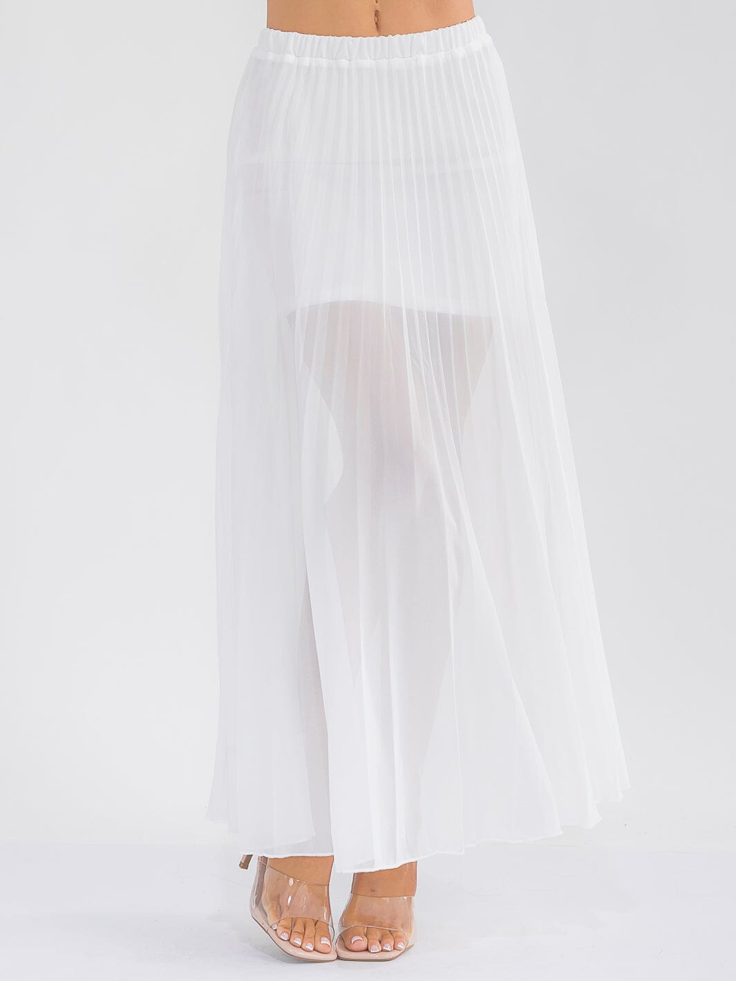 WOMEN'S ELASTIC WAIST PLEATED MAXI SKIRT