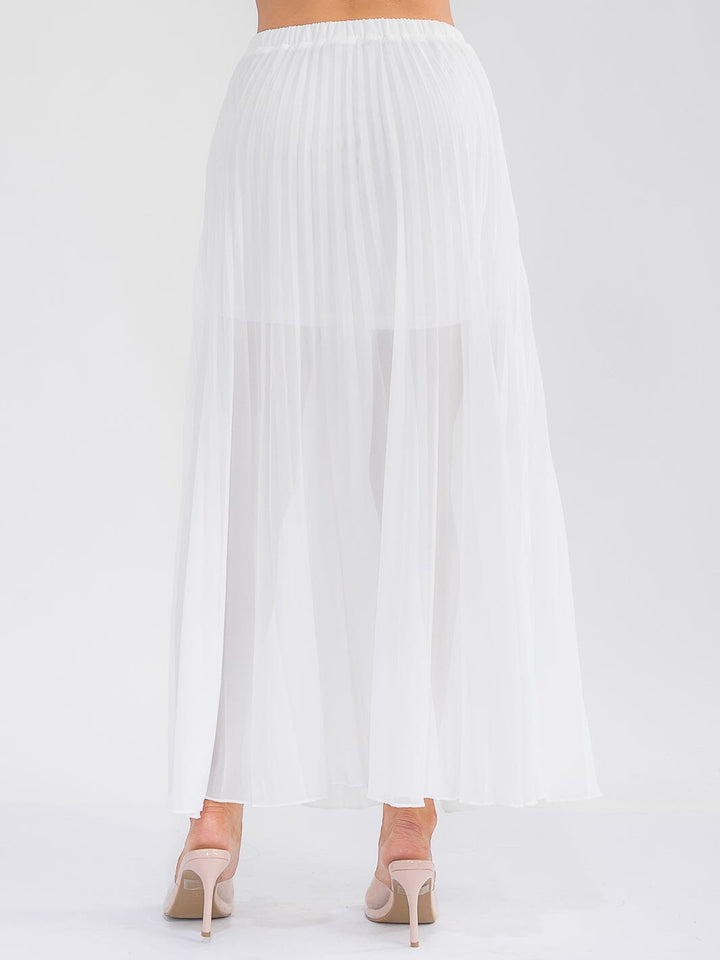 WOMEN'S ELASTIC WAIST PLEATED MAXI SKIRT