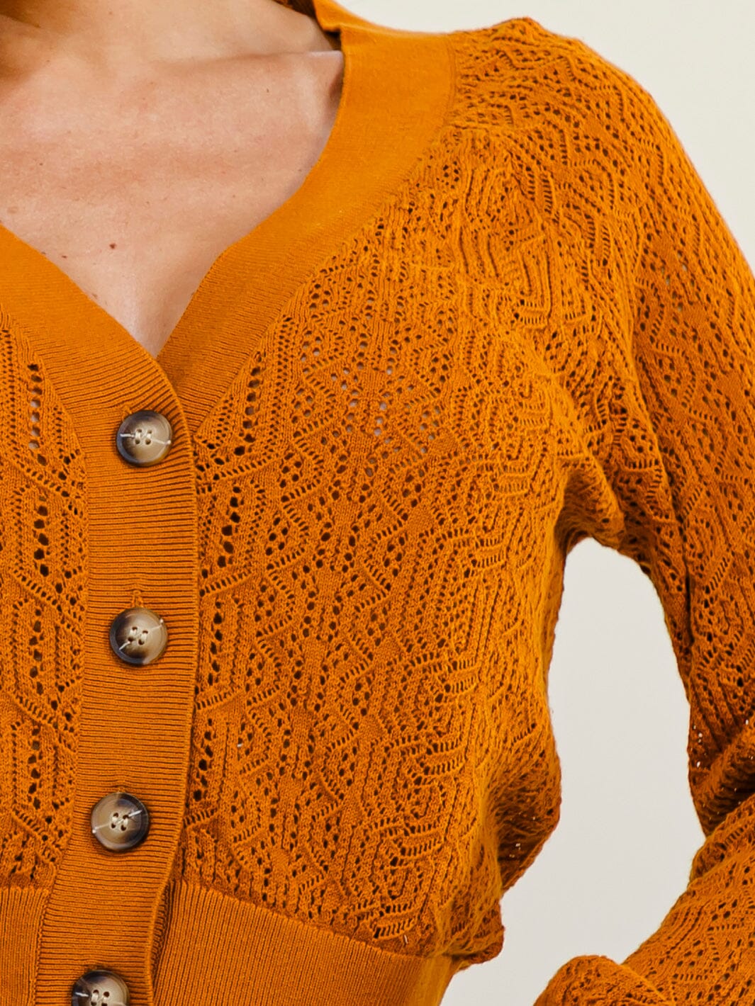 WOMEN'S LONG SLEEVE BUTTON UP CROCHET SWEATER