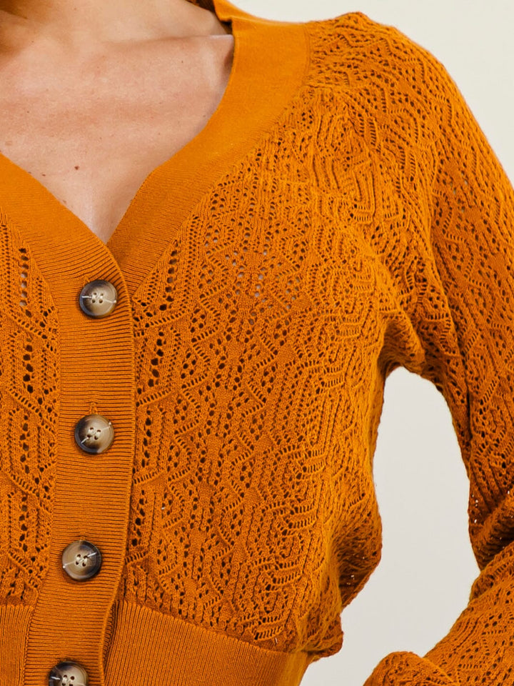 WOMEN'S LONG SLEEVE BUTTON UP CROCHET SWEATER