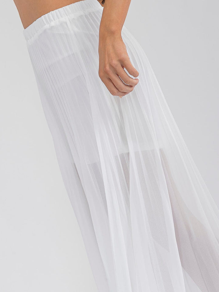 WOMEN'S ELASTIC WAIST PLEATED MAXI SKIRT