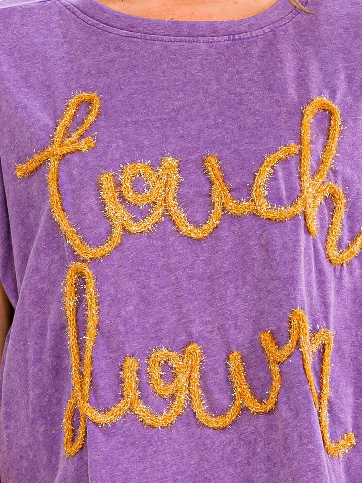 WOMEN'S SHORT SLEEVE HIGH-LOW TOUCHDOWN WASHED TOP