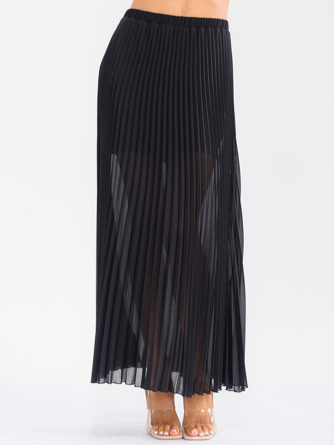 WOMEN'S ELASTIC WAIST PLEATED MAXI SKIRT