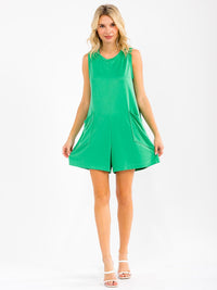 WOMEN'S SLEEVELESS FRONT POCKETS V-NECK ROMPER
