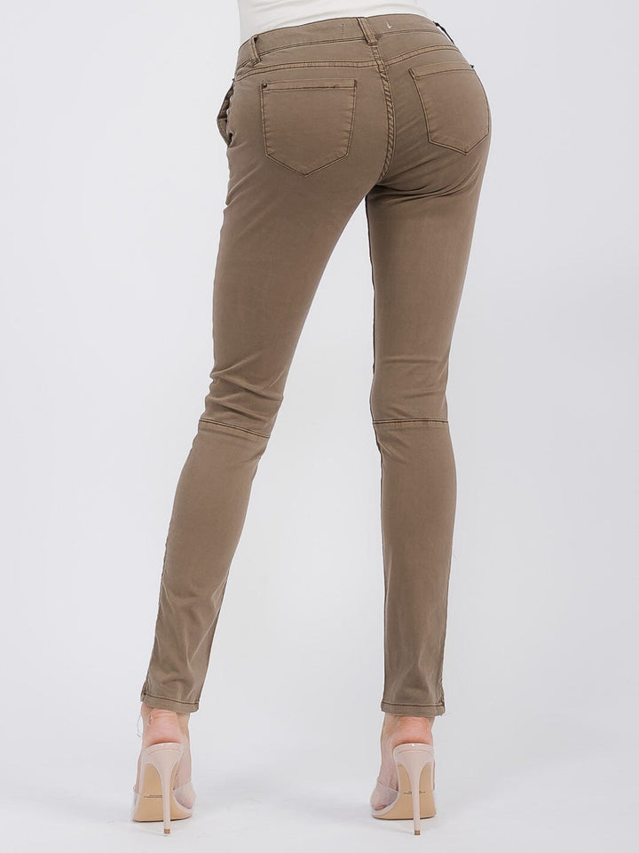 WOMEN'S BUTTON CLOSURE POCKETS ZIPPER SKINNY LEG PANTS