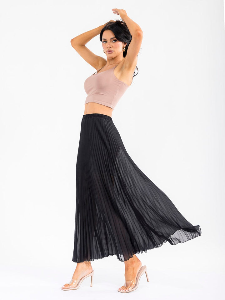 WOMEN'S ELASTIC WAIST PLEATED MAXI SKIRT