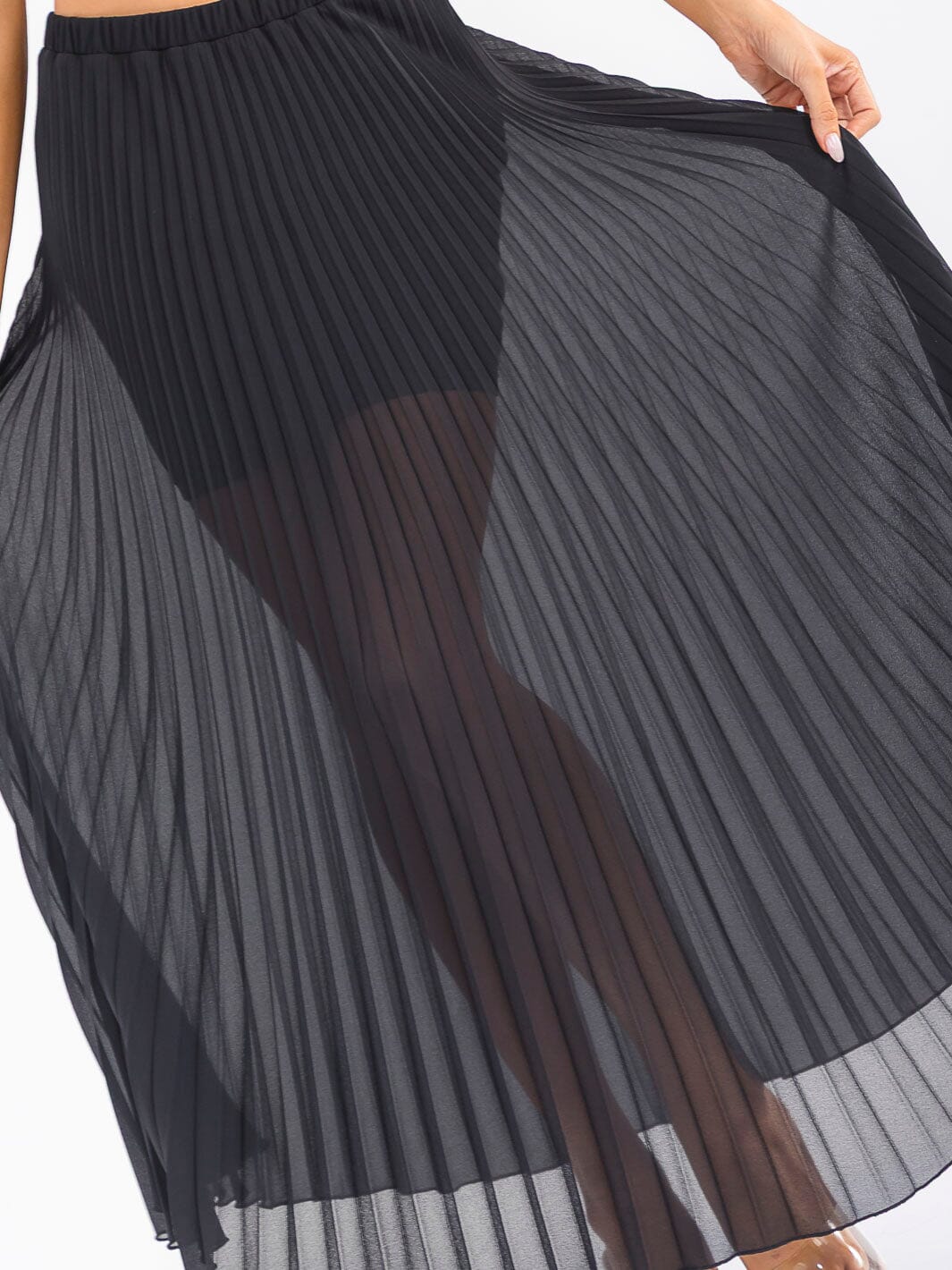 WOMEN'S ELASTIC WAIST PLEATED MAXI SKIRT