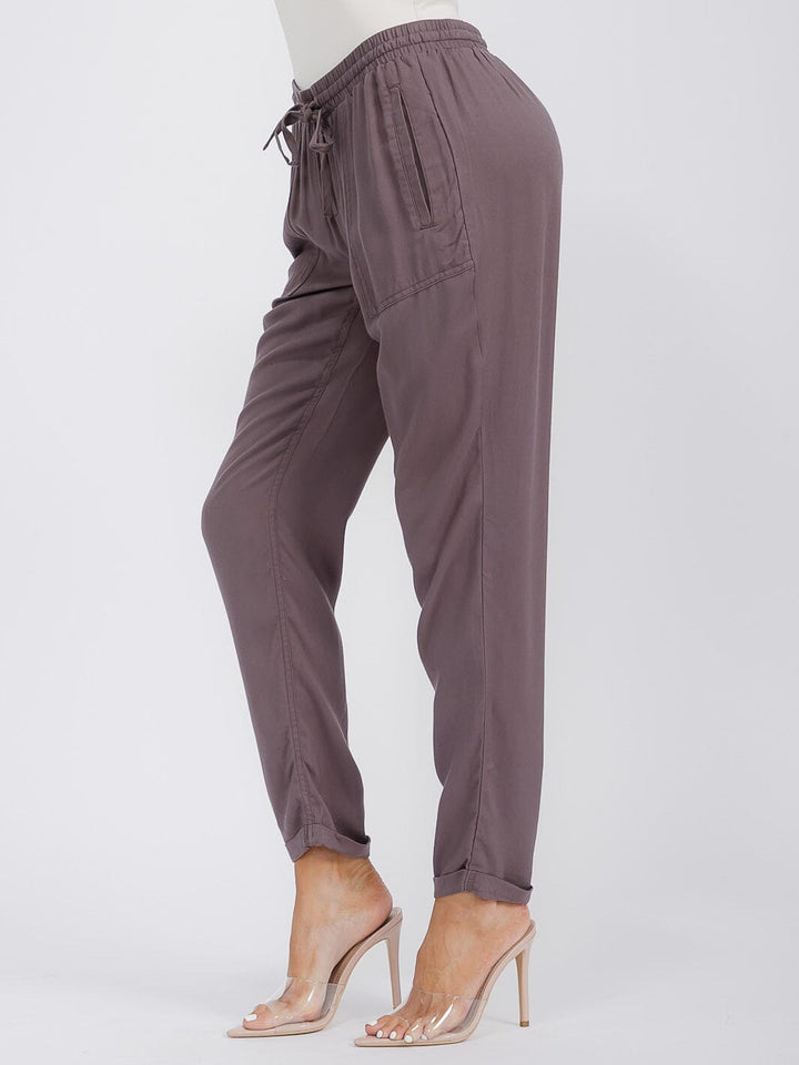 WOMEN'S ELASTIC WAIST POCKETS JOGGER PANTS