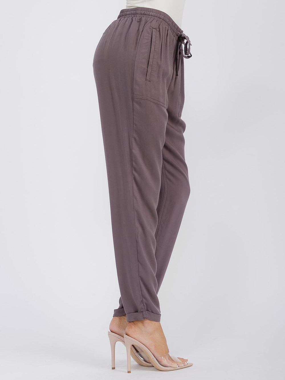 WOMEN'S ELASTIC WAIST POCKETS JOGGER PANTS