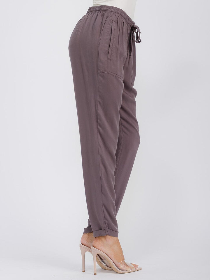 WOMEN'S ELASTIC WAIST POCKETS JOGGER PANTS