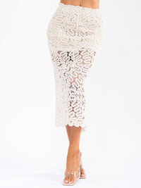 WOMEN'S ELASTIC WAIST ALL OVER CROCHET MIDI SKIRT
