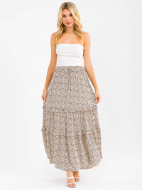 WOMAN'S ELASTIC WAIST FRONT POCKETS ANIMAL PRINT TIERED MAXI SKIRT