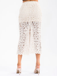 WOMEN'S ELASTIC WAIST ALL OVER CROCHET MIDI SKIRT