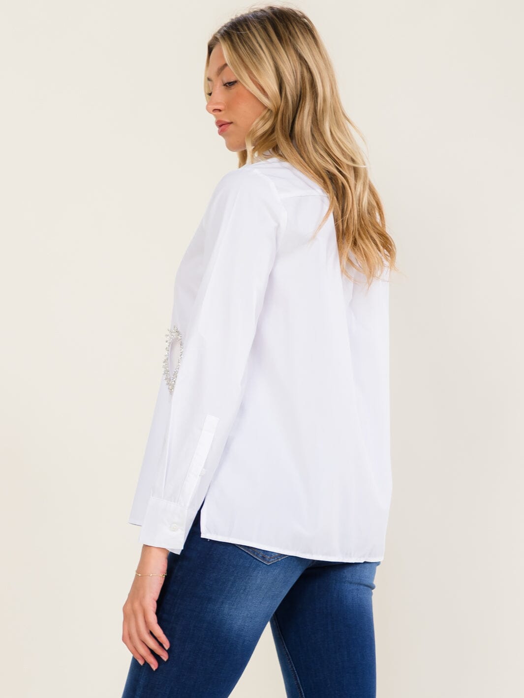 WOMEN'S LONG SLEEVE BUTTON UP STUDS HEARTS DETAILED BLOUSE