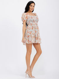 WOMEN'S SHORT SLEEVE SMOCK FLORAL MINI DRESS