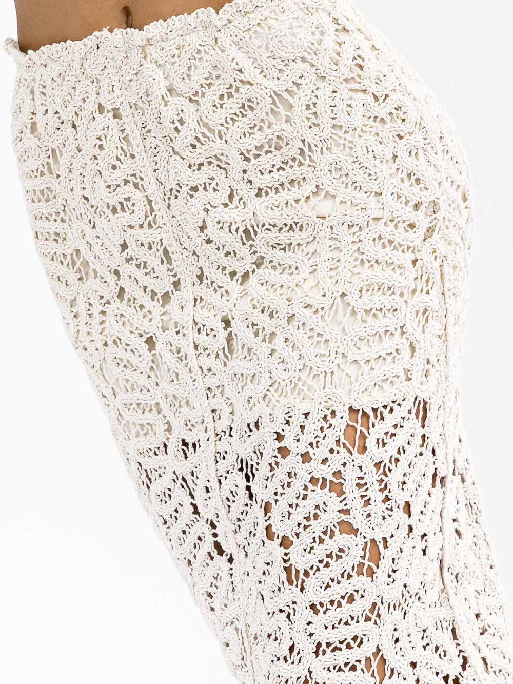 WOMEN'S ELASTIC WAIST ALL OVER CROCHET MIDI SKIRT