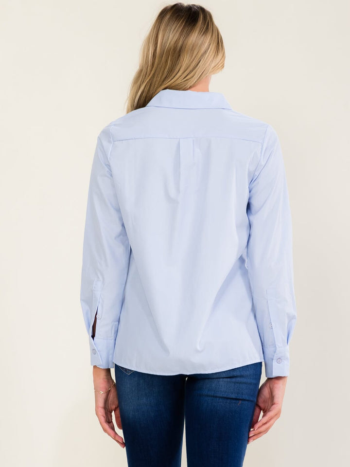 WOMEN'S LONG SLEEVE BUTTON UP STUDS HEARTS DETAILED BLOUSE