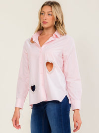 WOMEN'S LONG SLEEVE BUTTON UP STUDS HEARTS DETAILED BLOUSE