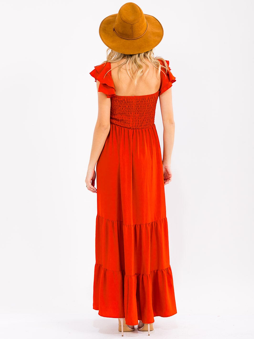 WOMEN'S OFF SHOULDER SMOCK TIERED MAXI DRESS