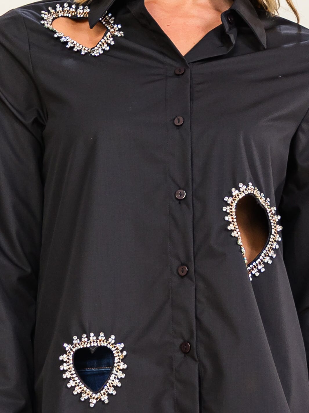 WOMEN'S LONG SLEEVE BUTTON UP STUDS HEARTS DETAILED BLOUSE