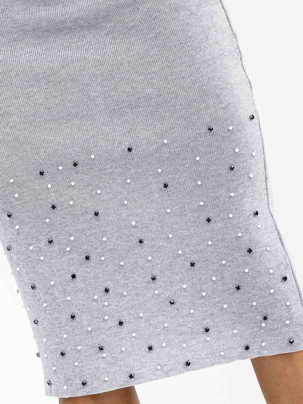 WOMEN'S ELASTIC WAIST STUDS DETAILED MIDI SKIRT