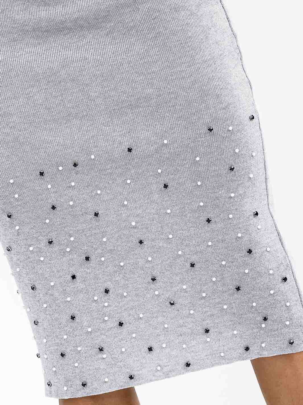 WOMEN'S ELASTIC WAIST STUDS DETAILED MIDI SKIRT