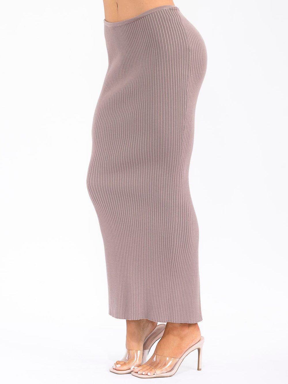 WOMEN'S ELASTIC WAIST RIBBED MAXI SKIRT