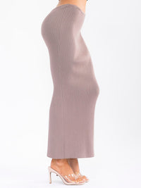 WOMEN'S ELASTIC WAIST RIBBED MAXI SKIRT