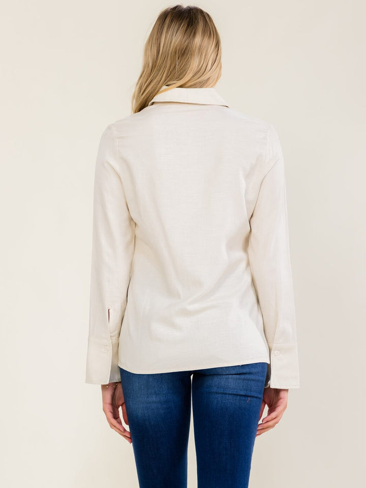 ******WOMEN'S LONG SLEEVE BUTTON UP LINEN BLOUSE