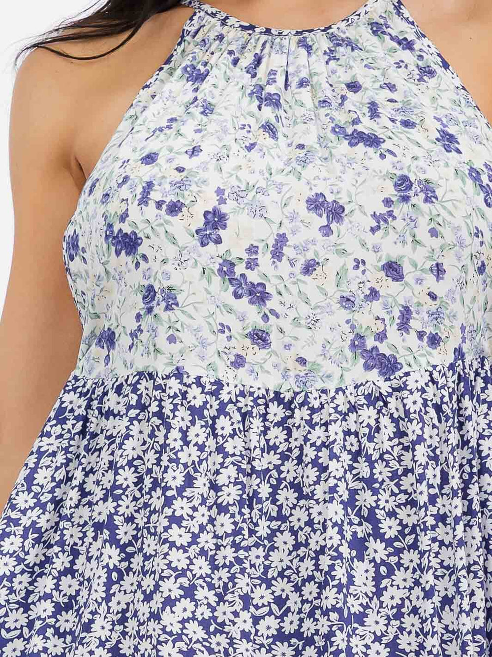 WOMEN'S SLEEVELESS HALTER NECK FLORAL MINI DRESS