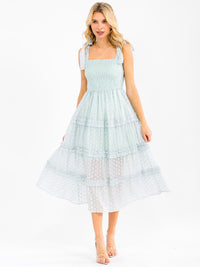 WOMEN'S SLEEVELESS SMOCK DETAILED TIERED MAXI DRESS