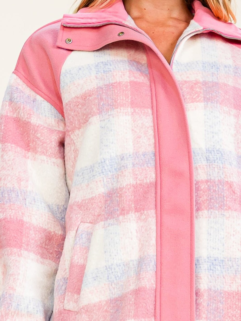 WOMEN'S LONG SLEEVE BUTTON CLOSURE FRONT POCKETS PLAID JACKETS