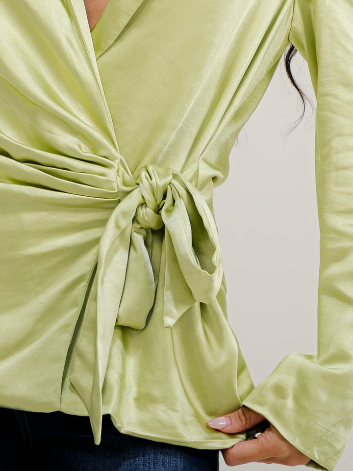 WOMEN'S LONG SLEEVE V-NECK SELF TIE WRAP BLAZER