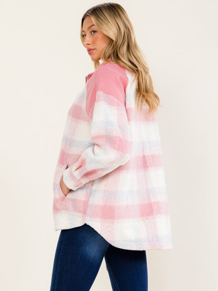 WOMEN'S LONG SLEEVE BUTTON CLOSURE FRONT POCKETS PLAID JACKETS