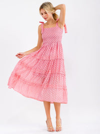 WOMEN'S SLEEVELESS SMOCK DETAILED TIERED MAXI DRESS